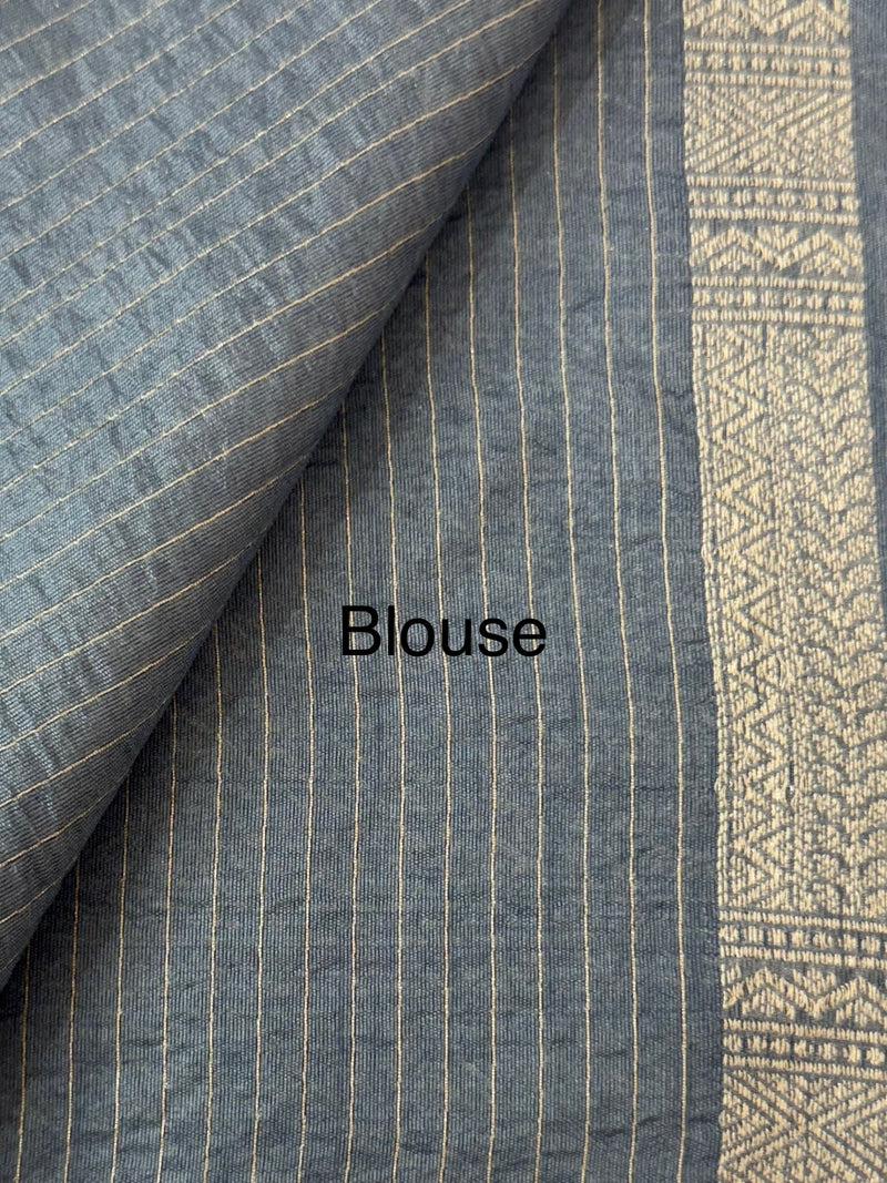 Banarasi semi katan saree in silver zari MS14667- PowderBlue
