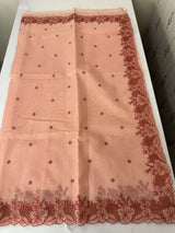 Cutwork Moonga checks saree MSH202- Peach