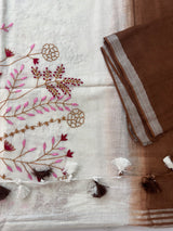 Linen blend Saree with hand embriodery MLS611