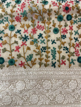 Tissue linen saree with chikankari borders MLS8976