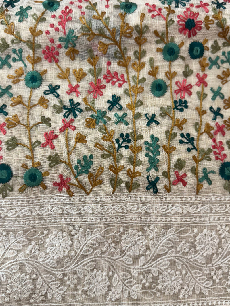 Tissue linen saree with chikankari borders MLS8976