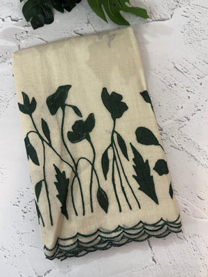 Tissue cotton applique work saree MS6743(2) BottleGreen