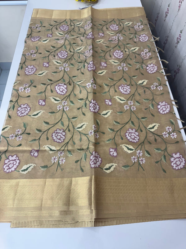Tissue Silk Saree with Cross Stitch Embroidery MS8933