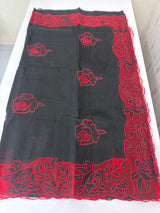 Moonga checks Applique work saree  MSH110- Black & Red