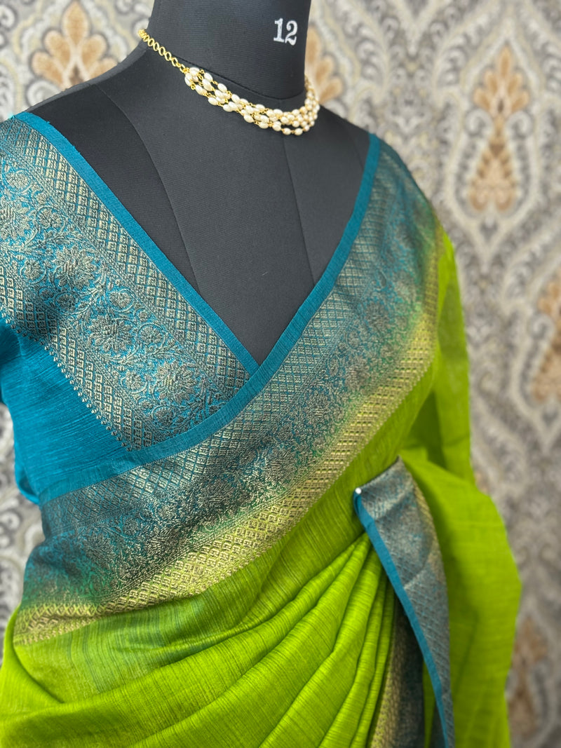 Jute silk sarees with contrast pallu & blouse MJL396