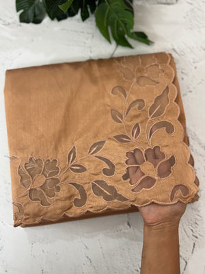 Semi silk saree with applique borders MSH231 CaramelPeach