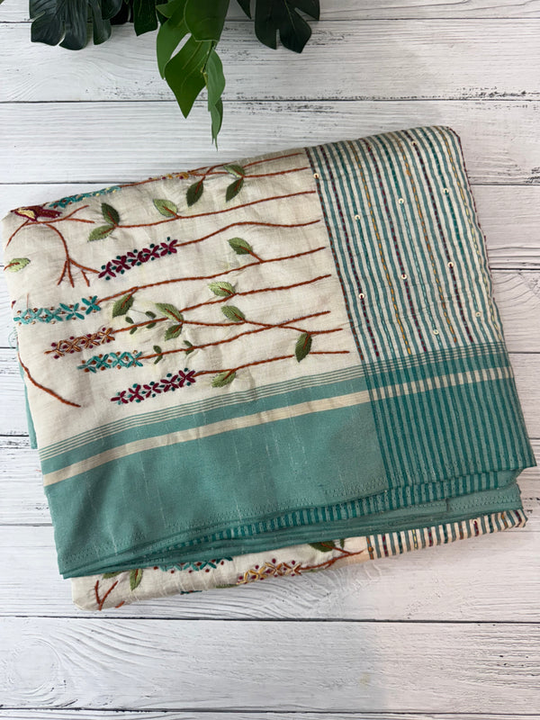 Blended tussar silk saree with hand embroidery MS40488