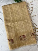 Blended chanderi tussar saree with zari work - MS16061 Gold