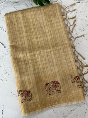 Blended chanderi tussar saree with zari work - MS16061 Gold