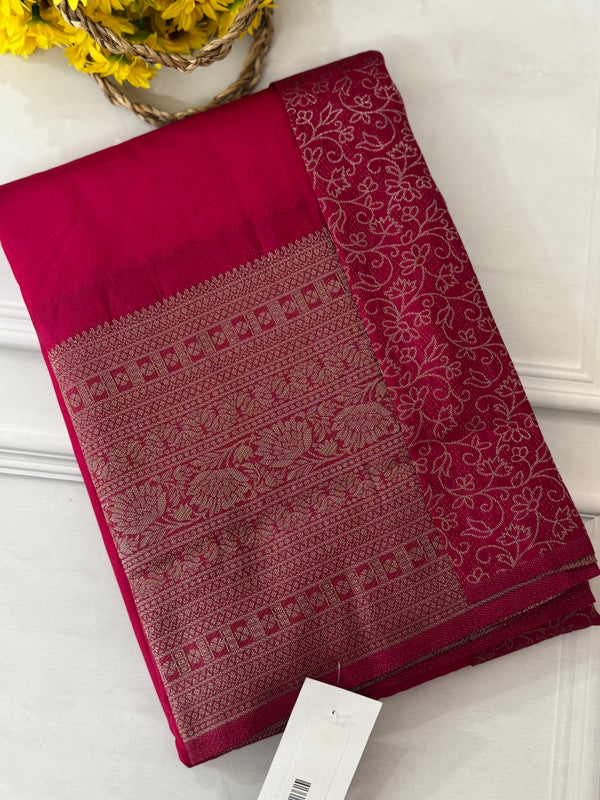 Crepe chiffon saree with brocade blouse - MS1134 RaniPink