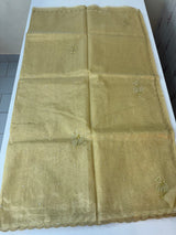 Tissue silk saree with mirror work and scalloped border MTSS432- DuskyYellow