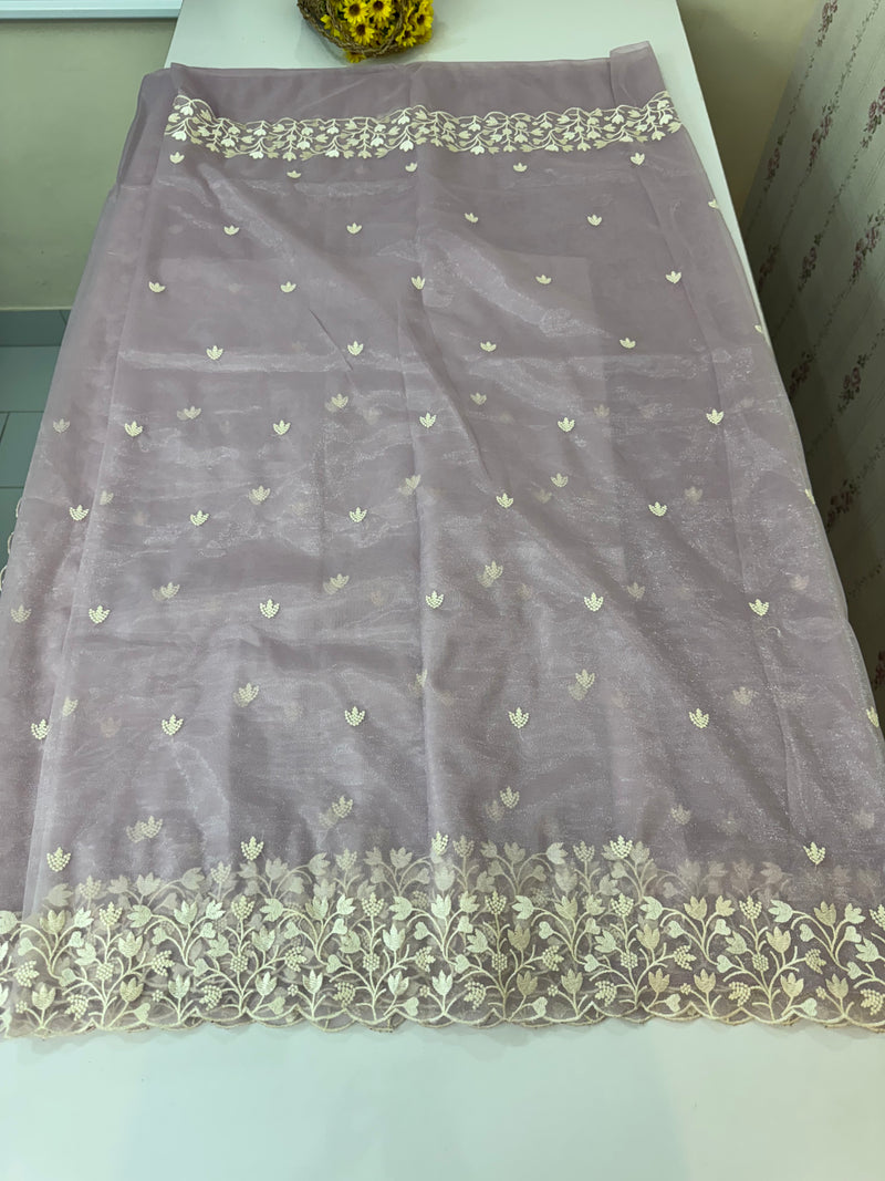 Glassy tissue organza saree with embroidery FKSF88- DuskyMauve
