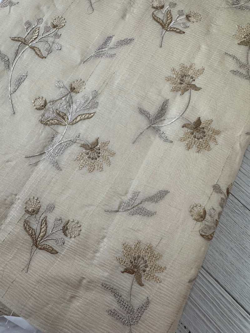 Crushed Blended tussar silk saree with embroidery- MSB7654 Beige