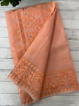 Semi organza saree with embroidery  - MSH124- PeachyOrange