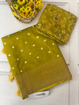 Soft dola silk saree with brocade banarasi  blouse MDLS212- OliveGreen