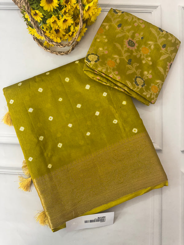 Soft dola silk saree with brocade banarasi  blouse MDLS212- OliveGreen