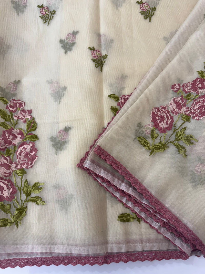 Viscose organza saree with cross stitch embroidery MS5089- DuskyOnion