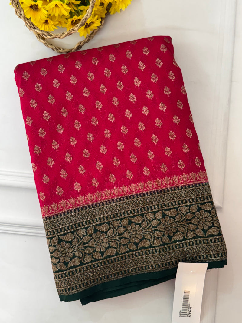 Banarasi viscose Georgette saree MKGS611- DeepPink to Green