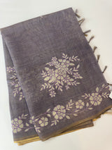 Tissue Linen Saree with applique work MRS890