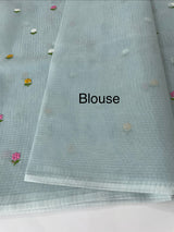 Kota checks saree with embroidery MS7680 Grey