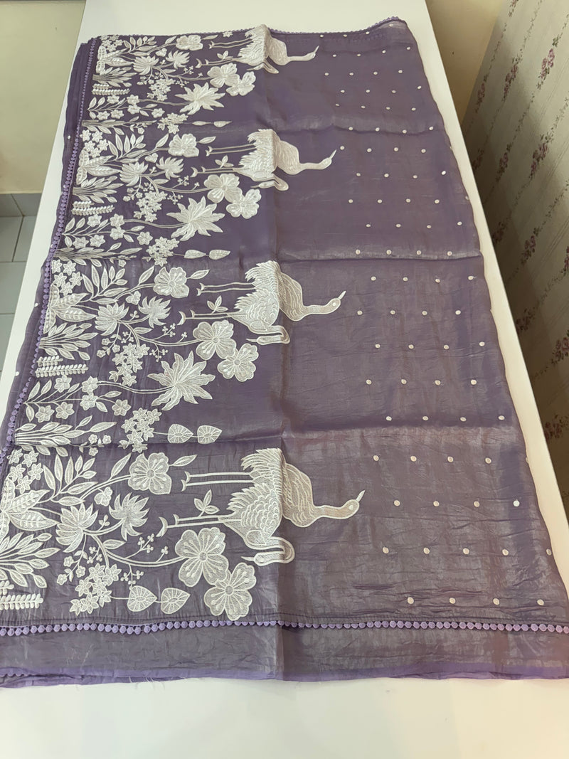 Crush Organza Applique work saree MS14997- DuskyLavender