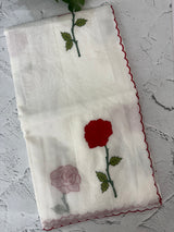 Lightweight Kota Moonga checks saree with applique work MSH287 - White to Red