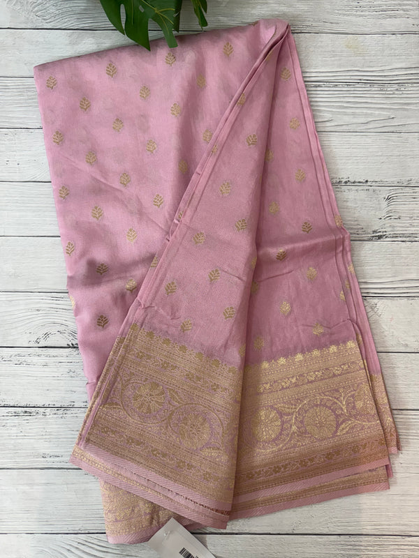 Pure Banarasi crepe Georgette Saree with brocade blouse - MS44987 PastelPink