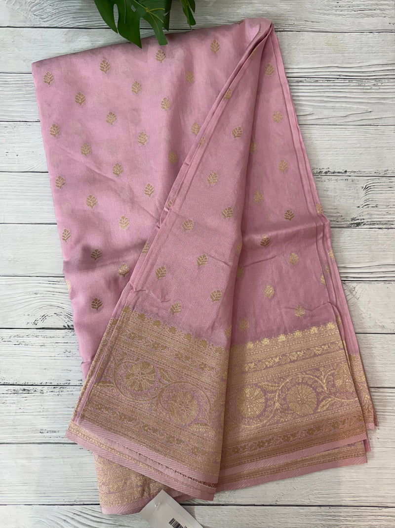 Pure Banarasi crepe Georgette Saree with brocade blouse - MS44987 PastelPink