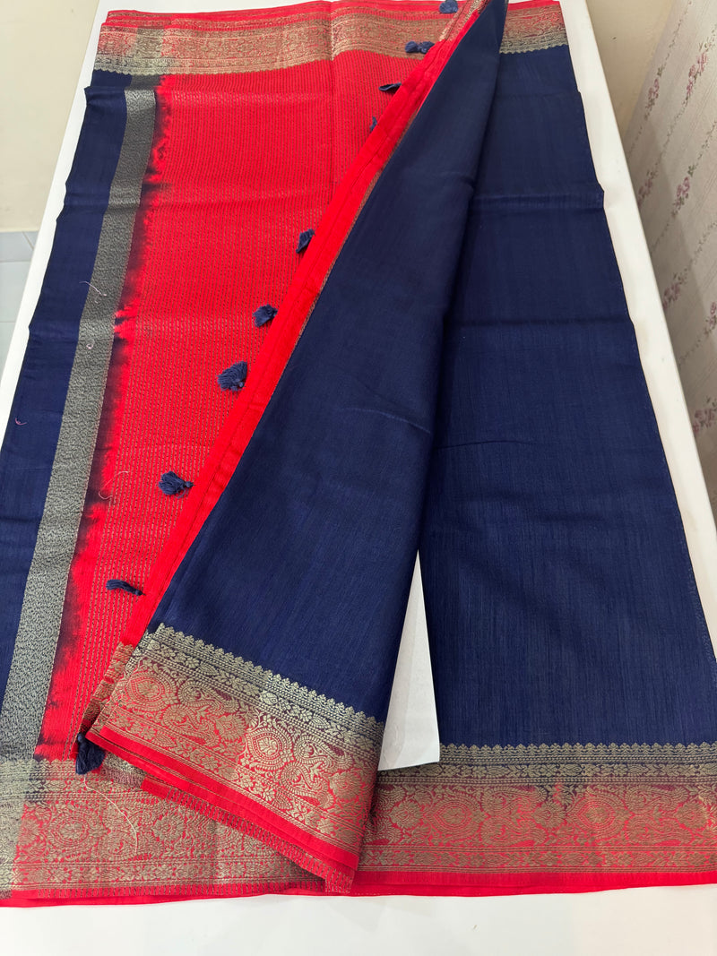 Blended tussar silk sarees with contrast pallu & blouse MTL430