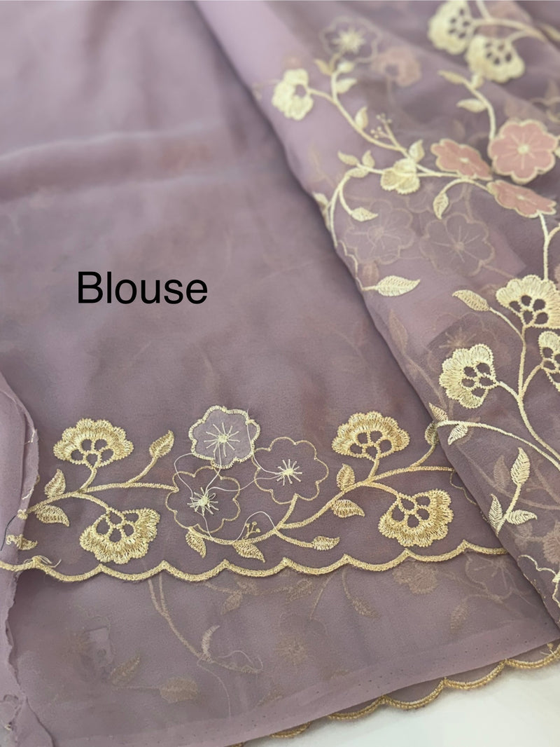 Pure Georgette saree with embriodery and applique work MS15567 Mauve