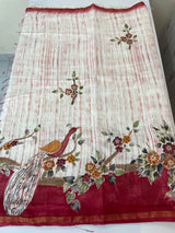 Semi tussar saree with hand painting, kanta embroidery and Pita work MS3433
