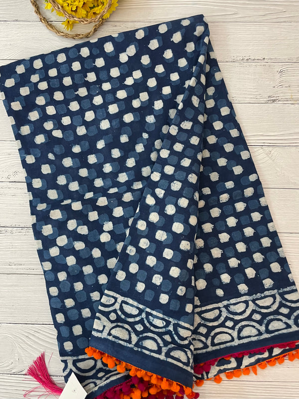 Pure mul cotton hand block printed saree SKSRMY