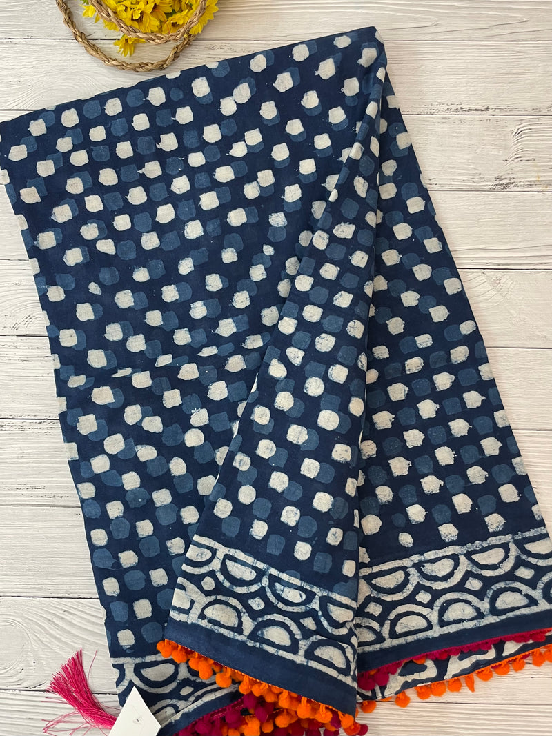 Pure mul cotton hand block printed saree SKSRMY