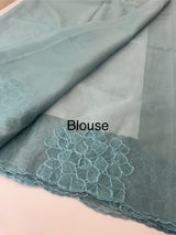 Semi organza saree with embroidery & scallop border - MSH901 LightBlue