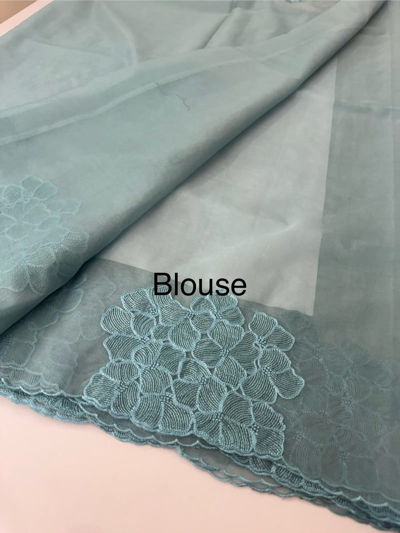 Semi organza saree with embroidery & scallop border - MSH901 LightBlue