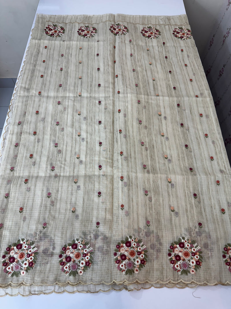 Silky kota embroidery saree with scalloped borders MSK877