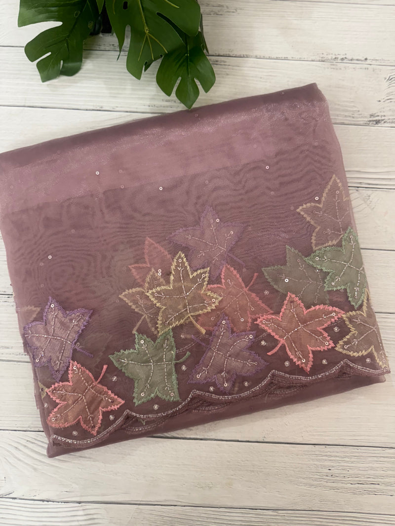 Handworked glass organza saree with applique work- MSHW227- Pastel Mauve