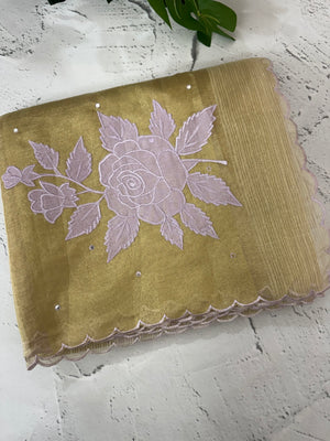 Copper Tissue silk saree with applique work MSH252