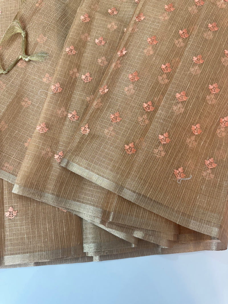 Tissue Silk embriodery saree MS49888- DuskyPeach