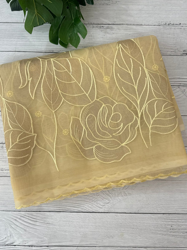 Organza saree with tissue applique work MS5081 - Ivory