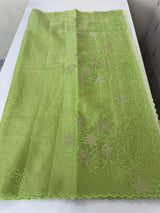 Tissue Silk applique work saree MSH120 LimeGreen