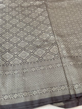 Banarasi semi katan saree in silver zari SHKNRIM- Ash
