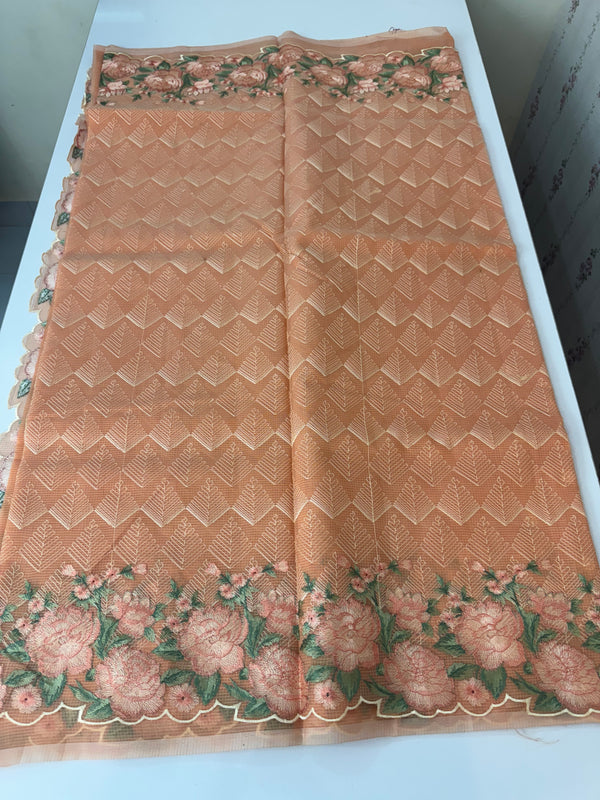 Phulkari NetKota embroidery saree - MPKS905 PeachyOrange
