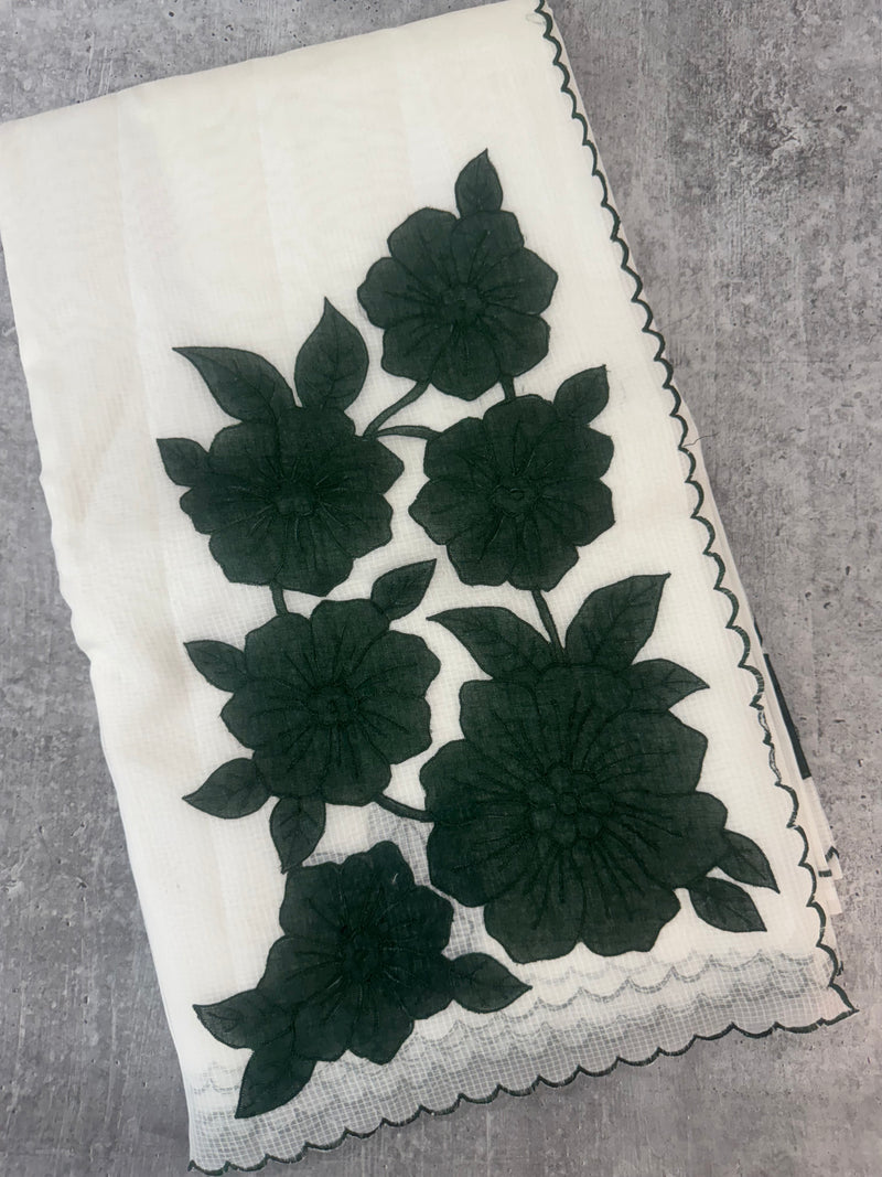 NetKota Applique work saree  MSH138- BottleGreen