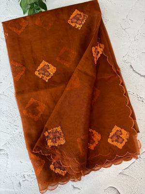 Organza saree with embroidery - MSH375(2) RustOrange