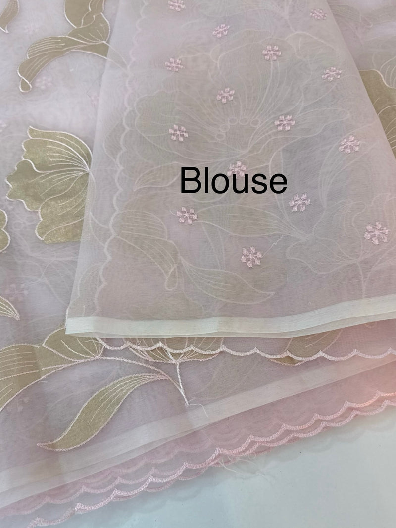 Organza saree with tissue applique work MS5081- Pastel Pink