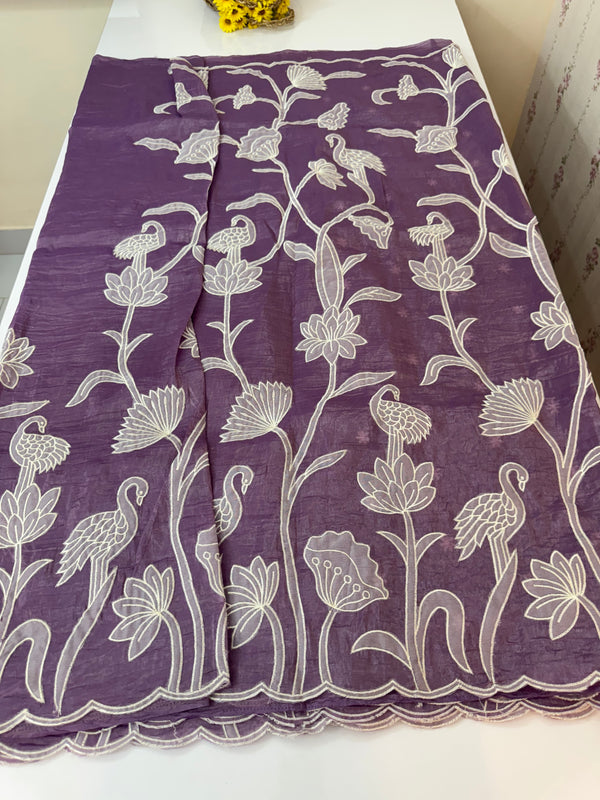 Crush Organza Applique work saree MS14987- Mauve (Design2)
