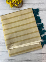 Kerala tissue saree - Stripes with Teal Tassels