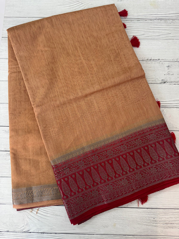 Jute linen sarees with contrast pallu & blouse MJL456