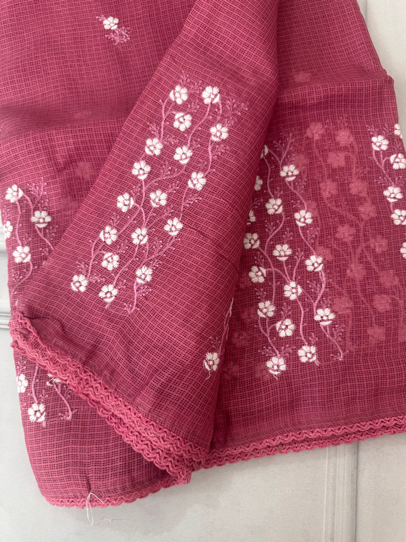 Kota checks saree with embroidery SVTS34- Pink
